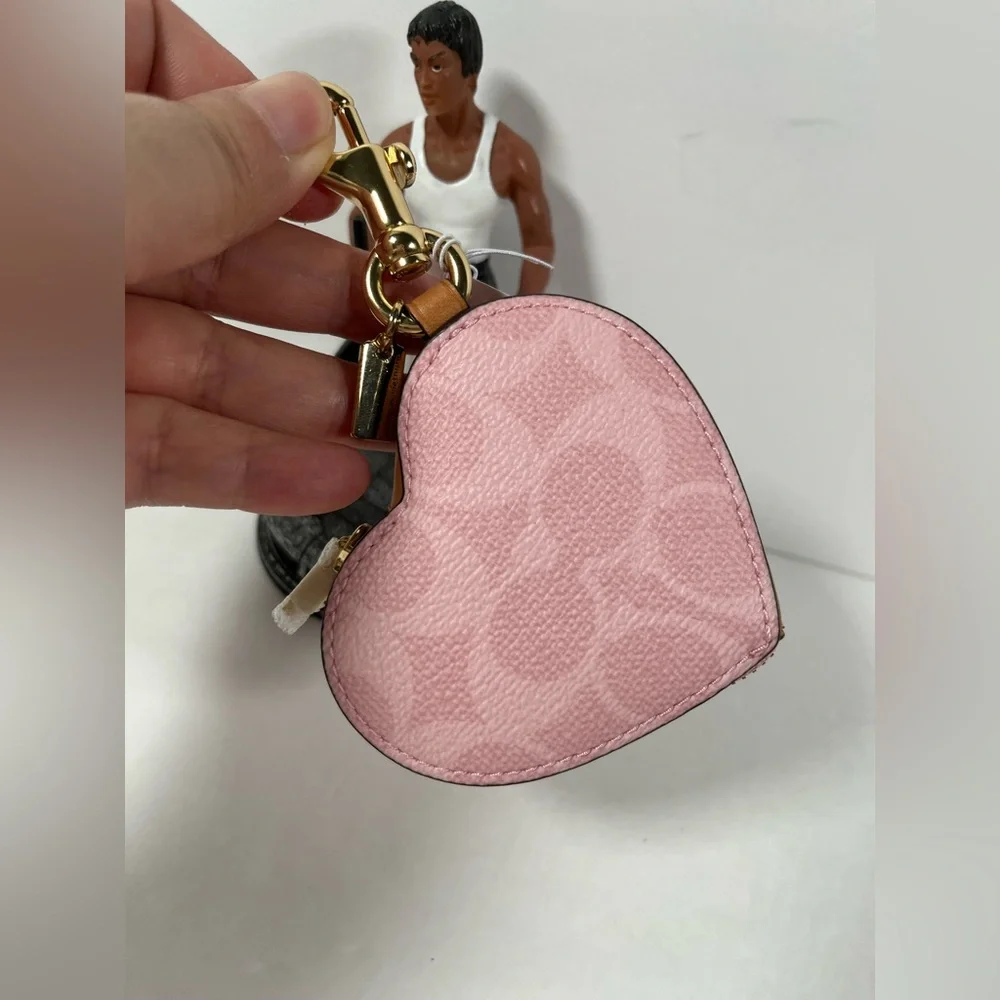 Coach Heart Bag Charm In Signature Canvas NWT